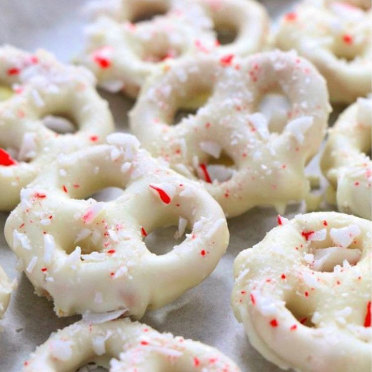 Chocolate Covered Pretzels - White Candy Cane